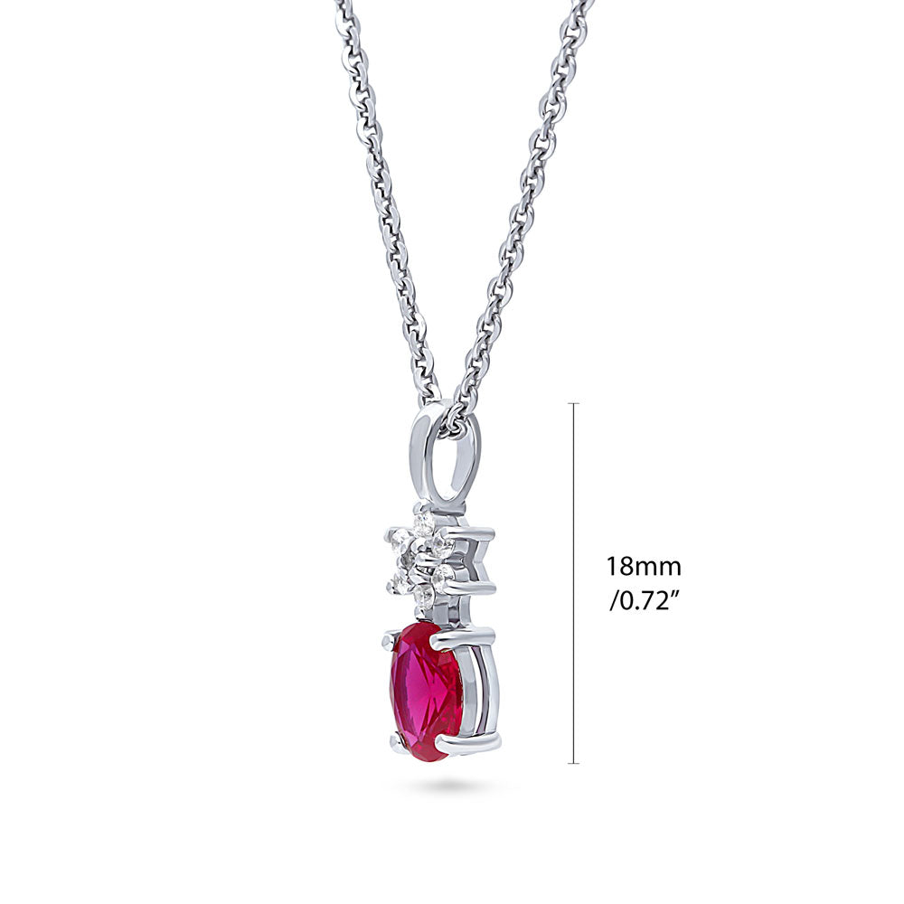 Flower Simulated Ruby CZ Pendant Necklace in Sterling Silver