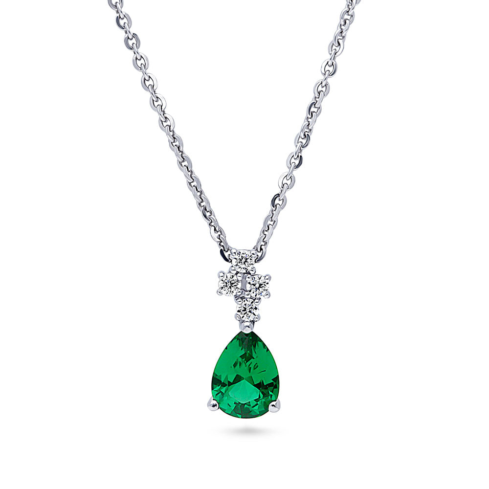 Cluster Simulated Emerald CZ Pendant Necklace in Sterling Silver