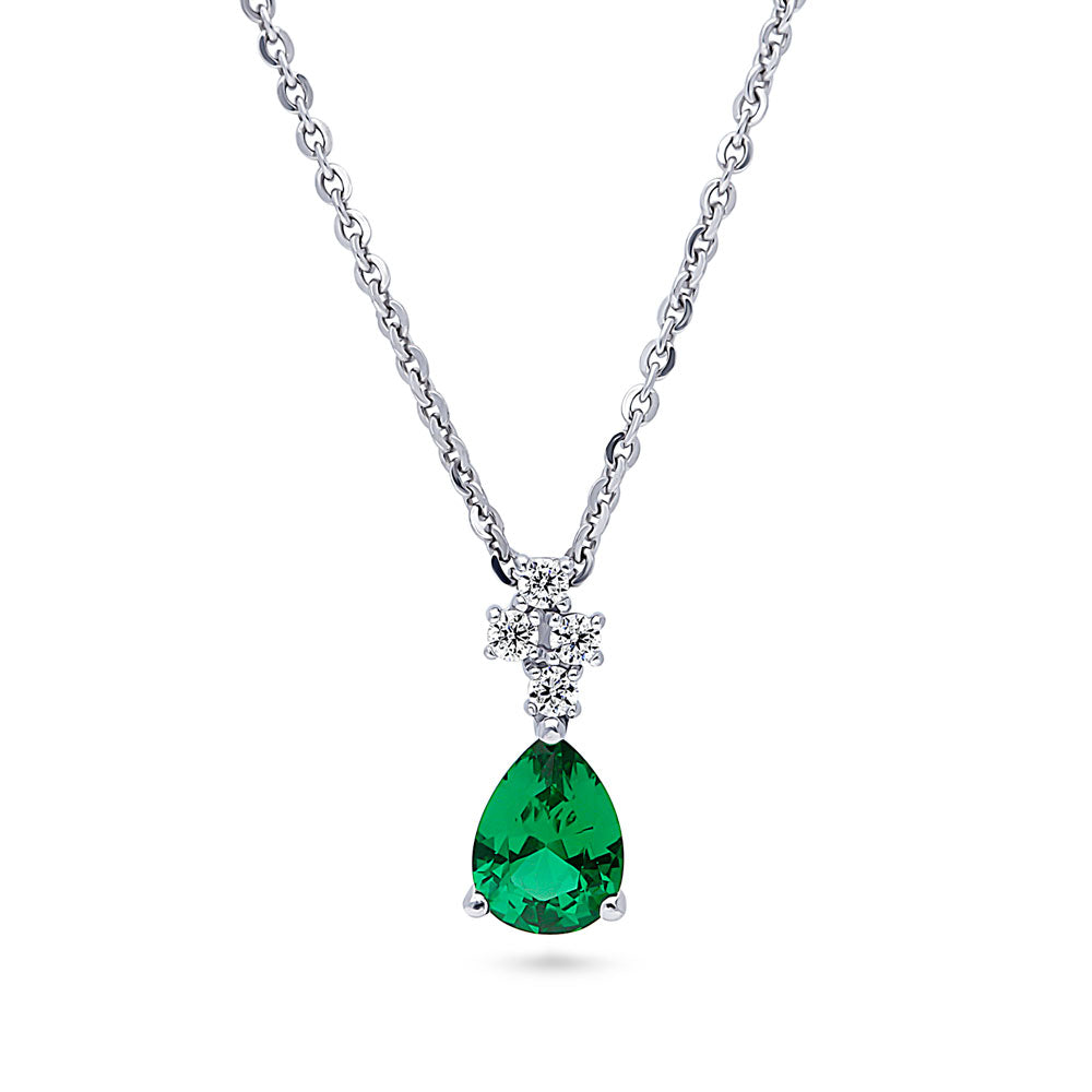 Cluster Emerald-Green CZ Necklace in Sterling Silver, 1 of 5