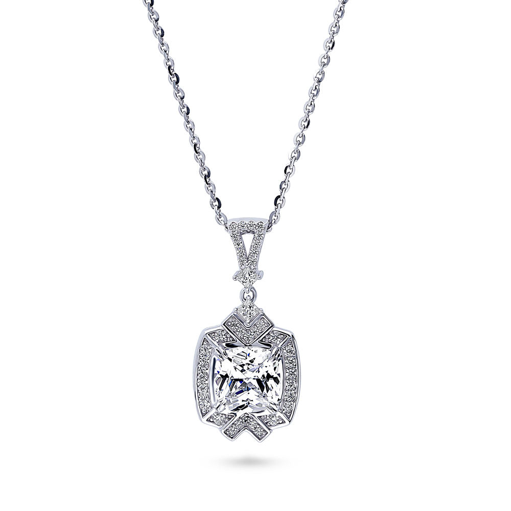 Arrow Halo Art Deco CZ Necklace in Sterling Silver