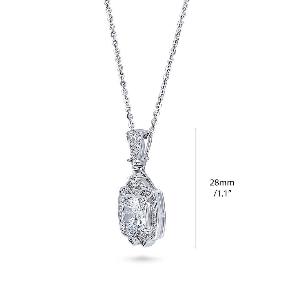 Front view of Arrow Halo Art Deco CZ Necklace in Sterling Silver, 4 of 5