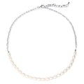 Paperclip Cultured Pearl Link Chain Necklace in Sterling Silver, Rhodium Plated