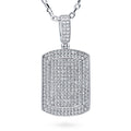 Dog Tag CZ Necklace, Rhodium Plated, Clear Stone