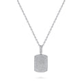 Angle view of Dog Tag CZ Necklace, Rhodium Plated, Clear Stone