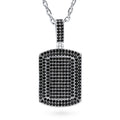 Dog Tag CZ Necklace, Rhodium Plated, Black Stone