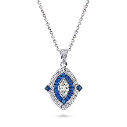 Navette Halo Art Deco Milgrain CZ Set in Sterling Silver