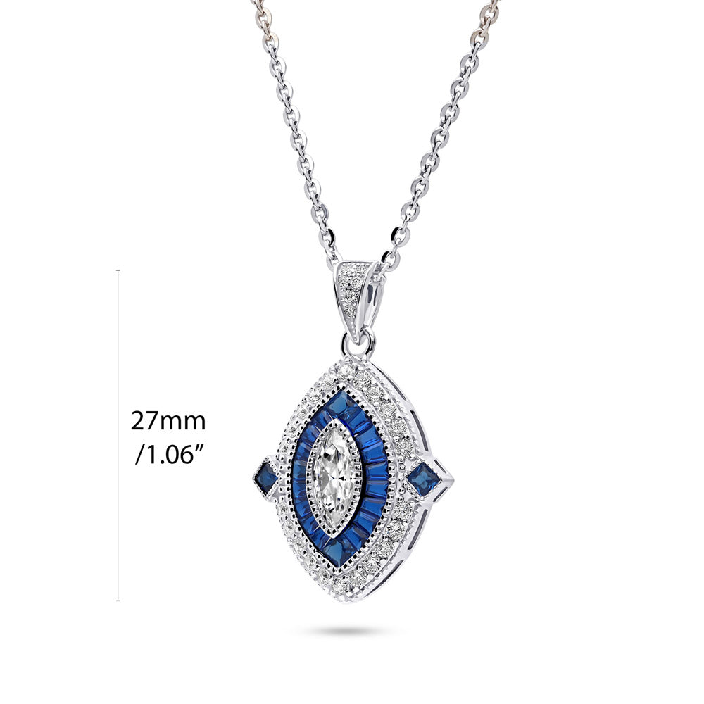 Navette Halo CZ Pendant Necklace in Sterling Silver