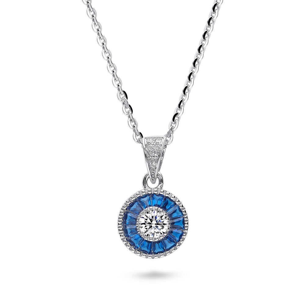 Halo Art Deco Milgrain CZ Necklace in Sterling Silver