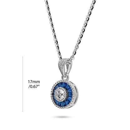 Halo Art Deco Milgrain CZ Necklace in Sterling Silver