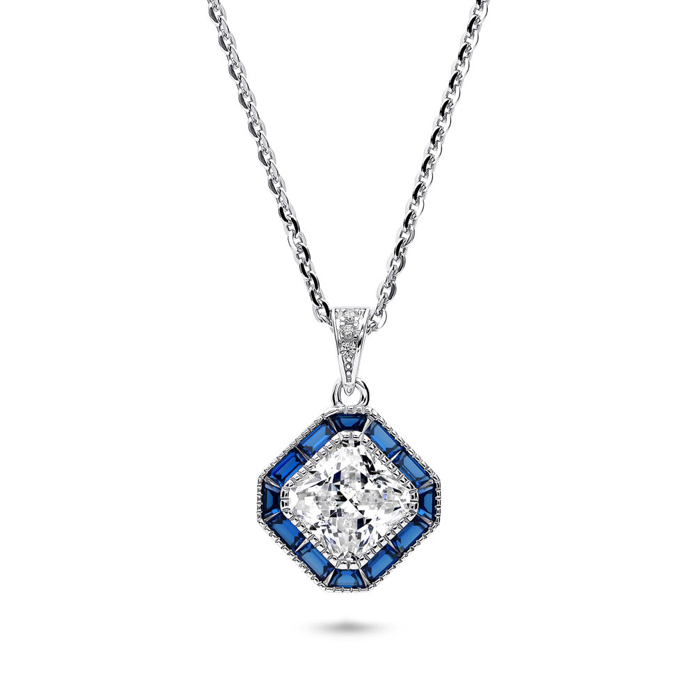 Halo Art Deco Milgrain Princess CZ Set in Sterling Silver