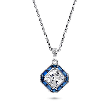 Halo Art Deco Milgrain Princess CZ Set in Sterling Silver