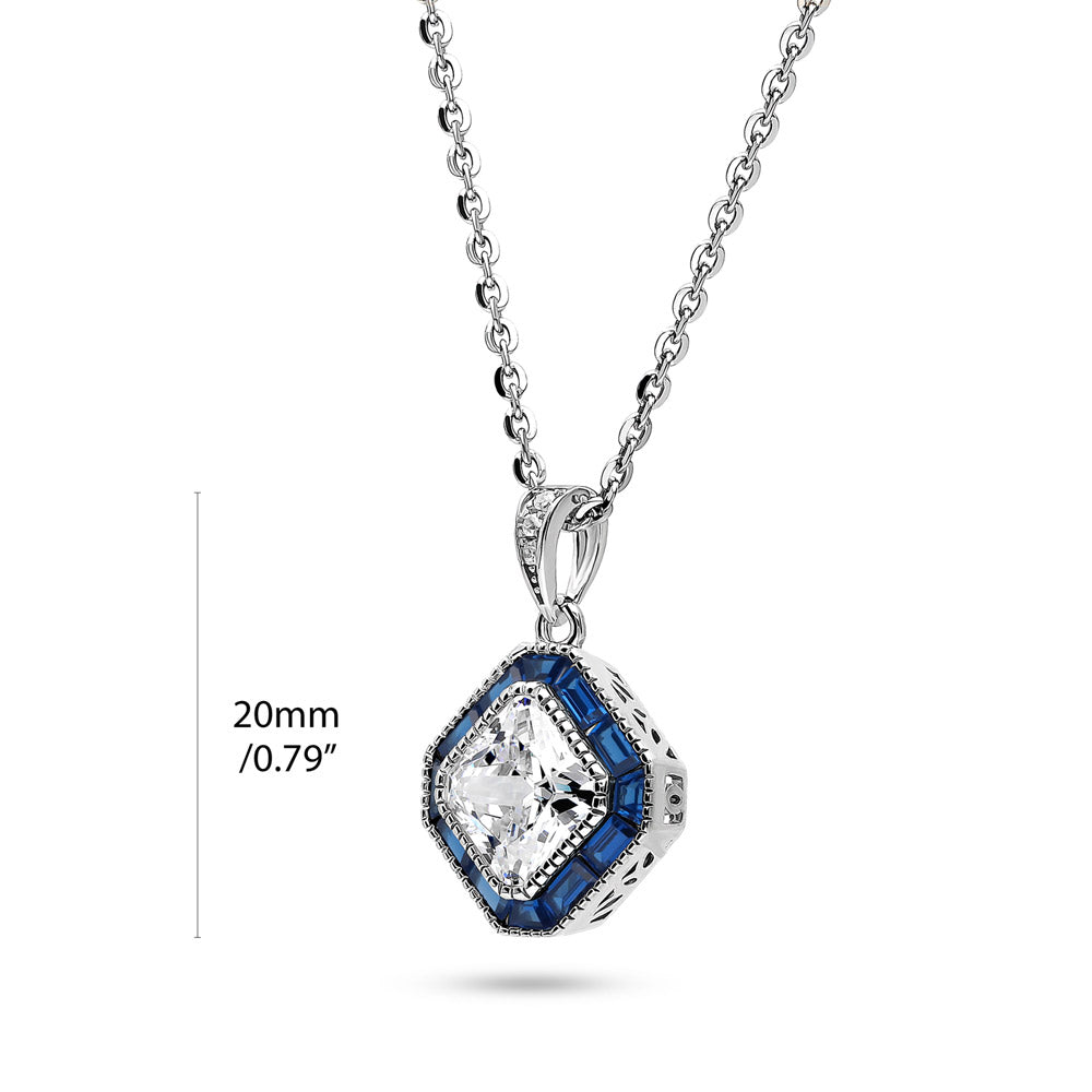 Halo Art Deco Milgrain Princess CZ Set in Sterling Silver