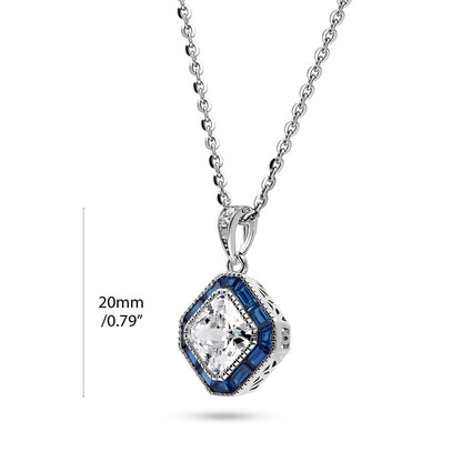 Halo Art Deco Milgrain Princess CZ Set in Sterling Silver