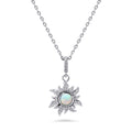 Sunburst Halo Simulated Opal CZ Necklace in Sterling Silver, Rhodium Plated