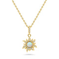 Sunburst Halo Simulated Opal CZ Necklace in Sterling Silver, Yellow Gold Flashed