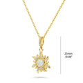 Front view of Sunburst Halo Simulated Opal CZ Necklace in Sterling Silver, Yellow Gold Flashed