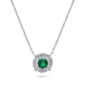 Flower Halo CZ Necklace in Sterling Silver, Emerald Color