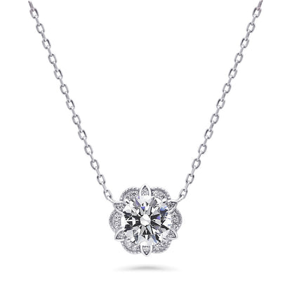 Flower Halo CZ Necklace in Sterling Silver