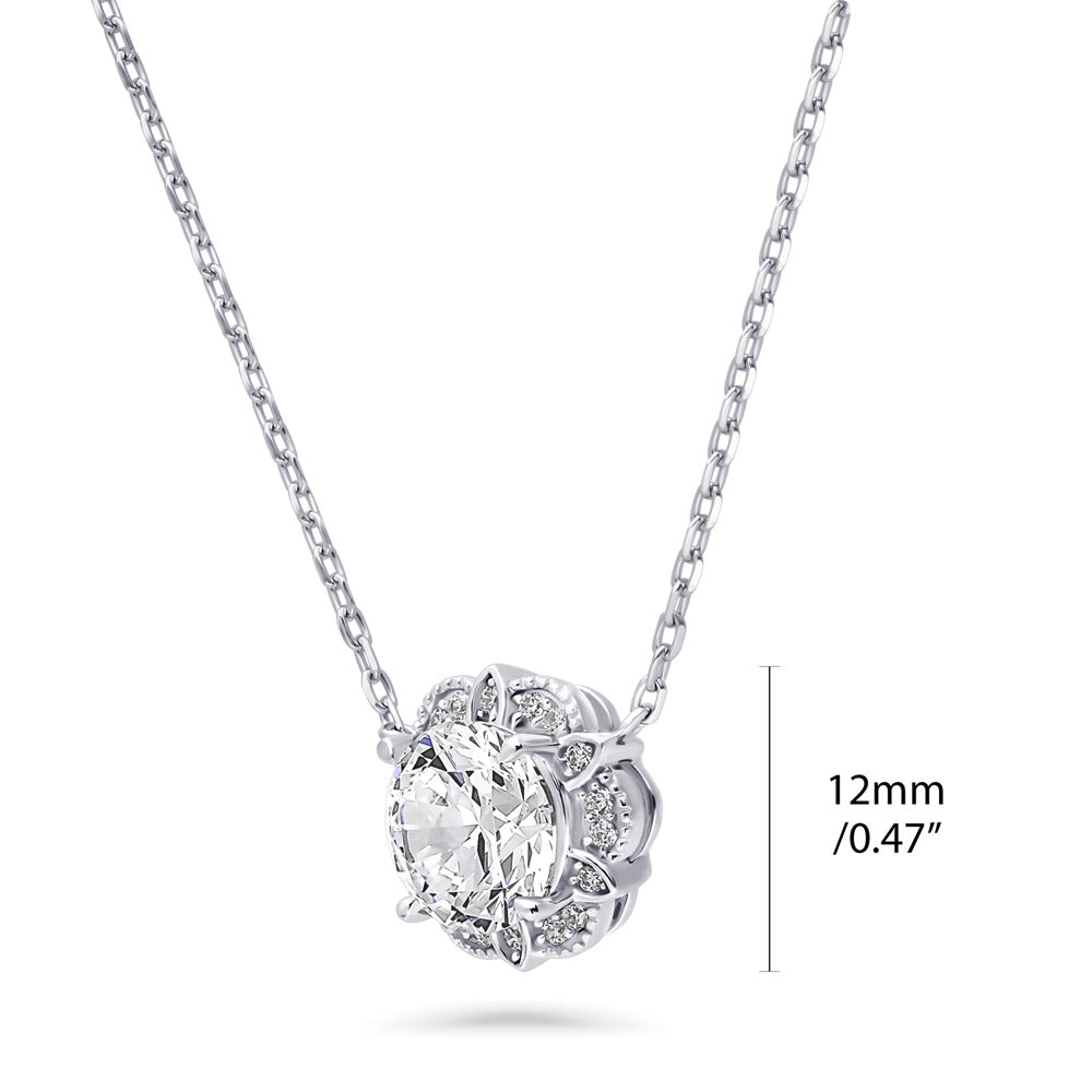 Flower Halo CZ Necklace in Sterling Silver