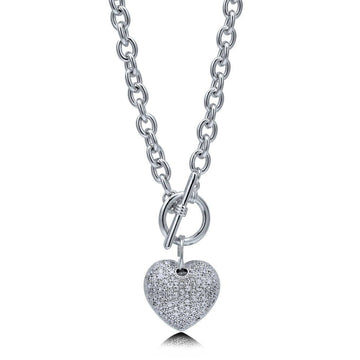 Heart CZ Toggle Pendant Necklace in Silver-Tone
