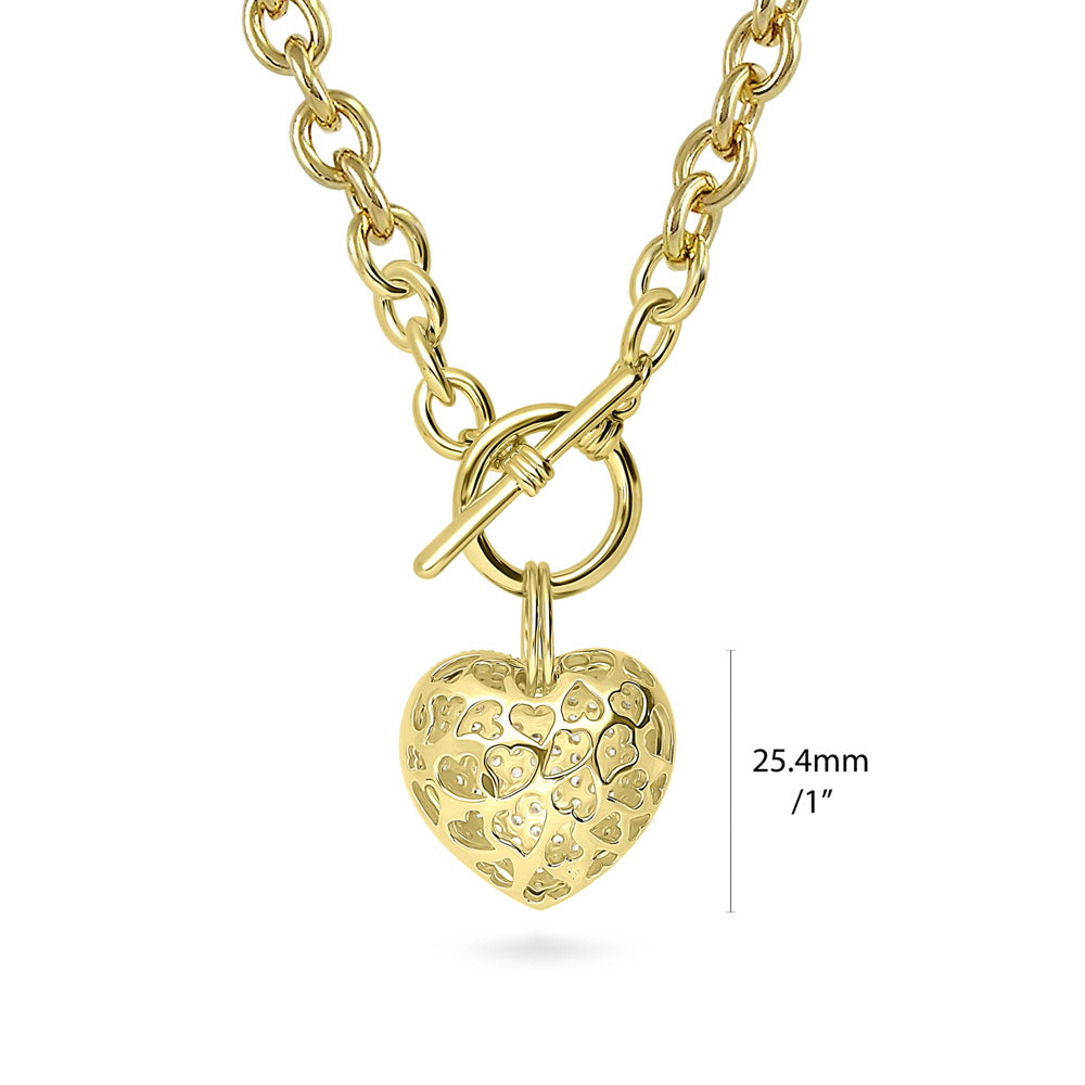 Heart CZ Toggle Pendant Necklace in 2-Tone, 2 Piece