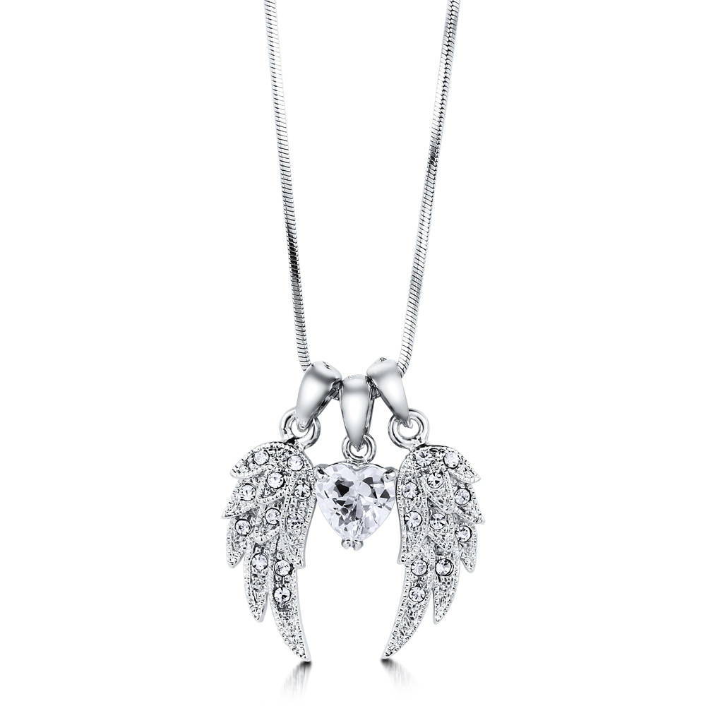 Angel Wings CZ Necklace and Earrings Set in Silver-Tone