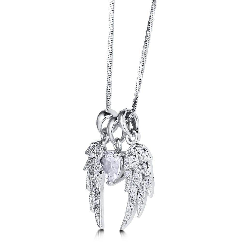 Angle view of Angel Wings CZ Necklace, 3 of 5