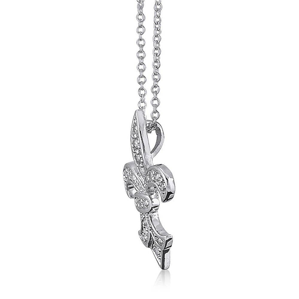 Front view of Fleur De Lis CZ Necklace in Sterling Silver, 2 of 5