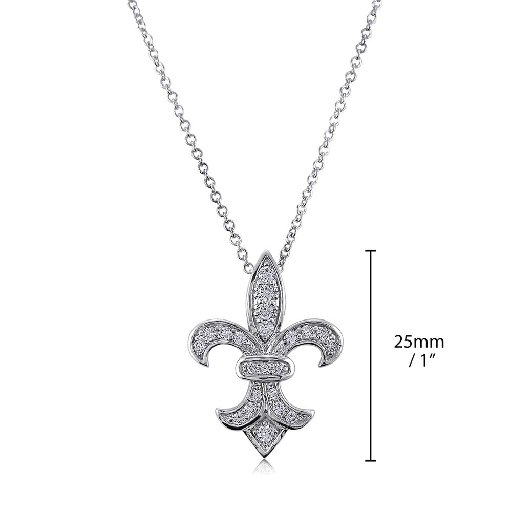 Angle view of Fleur De Lis CZ Necklace in Sterling Silver, 4 of 5