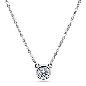 Solitaire 0.45ct Bezel Set Round CZ Pendant Necklace in Sterling Silver