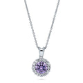 Halo CZ Pendant Necklace in Sterling Silver, Purple