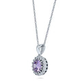 Front view of Halo CZ Pendant Necklace in Sterling Silver, Purple