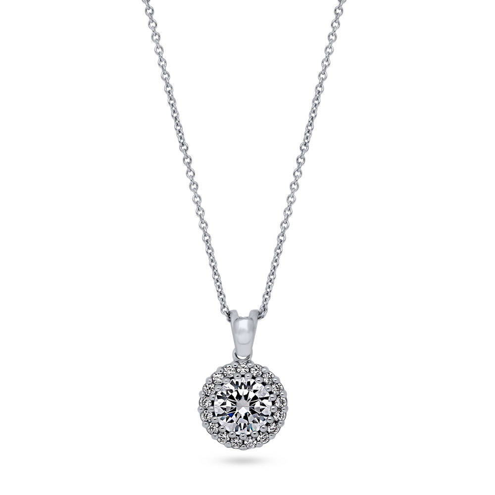 Halo Round CZ Necklace and Earrings Set in Sterling Silver