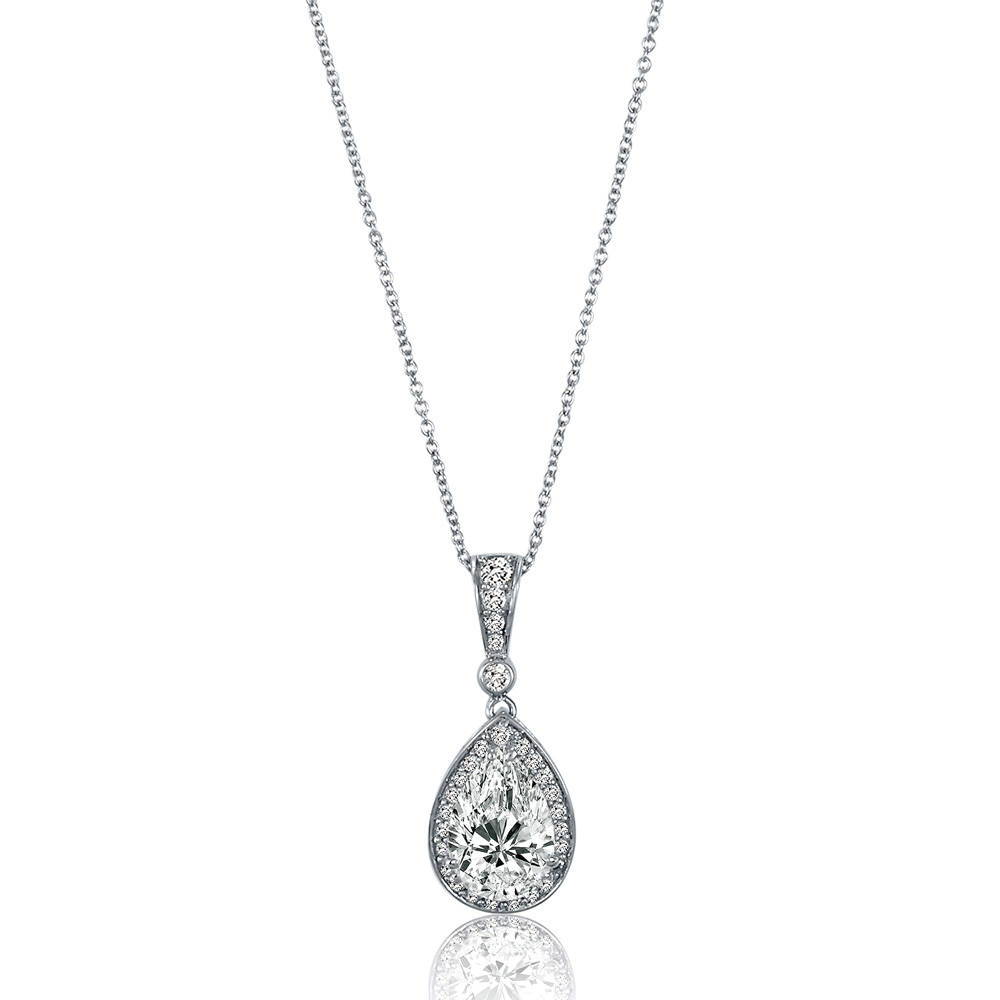 Halo Pear CZ Necklace in Sterling Silver, 1 of 5
