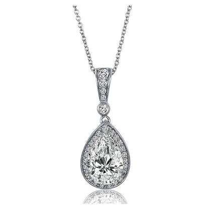 Halo Pear CZ Necklace in Sterling Silver