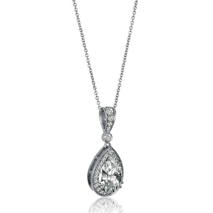 Halo Pear CZ Necklace in Sterling Silver