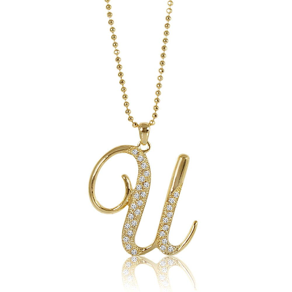Initial Letter Pendant Necklace Gold-Tone, U