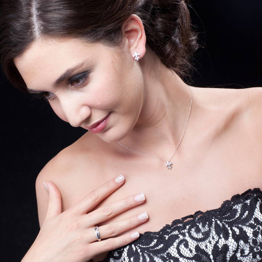 Fleur De Lis CZ Stud Earrings in Sterling Silver, 4 of 5