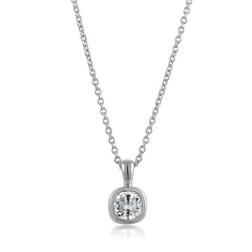 Solitaire 0.6ct Bezel Set Cushion CZ Necklace in Sterling Silver