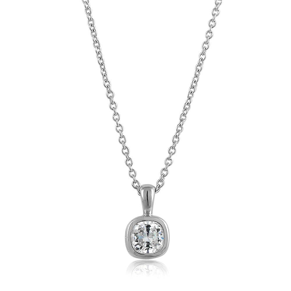 Solitaire 0.6ct Bezel Cushion CZ Necklace in Sterling Silver
