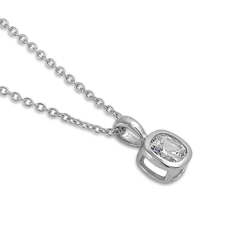 Front view of Solitaire 0.6ct Bezel Cushion CZ Necklace in Sterling Silver, 4 of 5