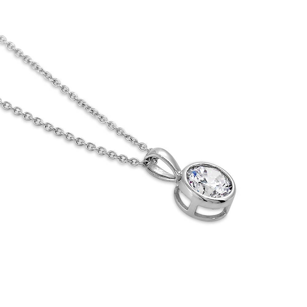 Solitaire 1.25ct Bezel Set Round CZ Pendant Necklace in Sterling Silver