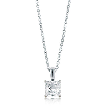 Solitaire Princess CZ Pendant Necklace in Sterling Silver