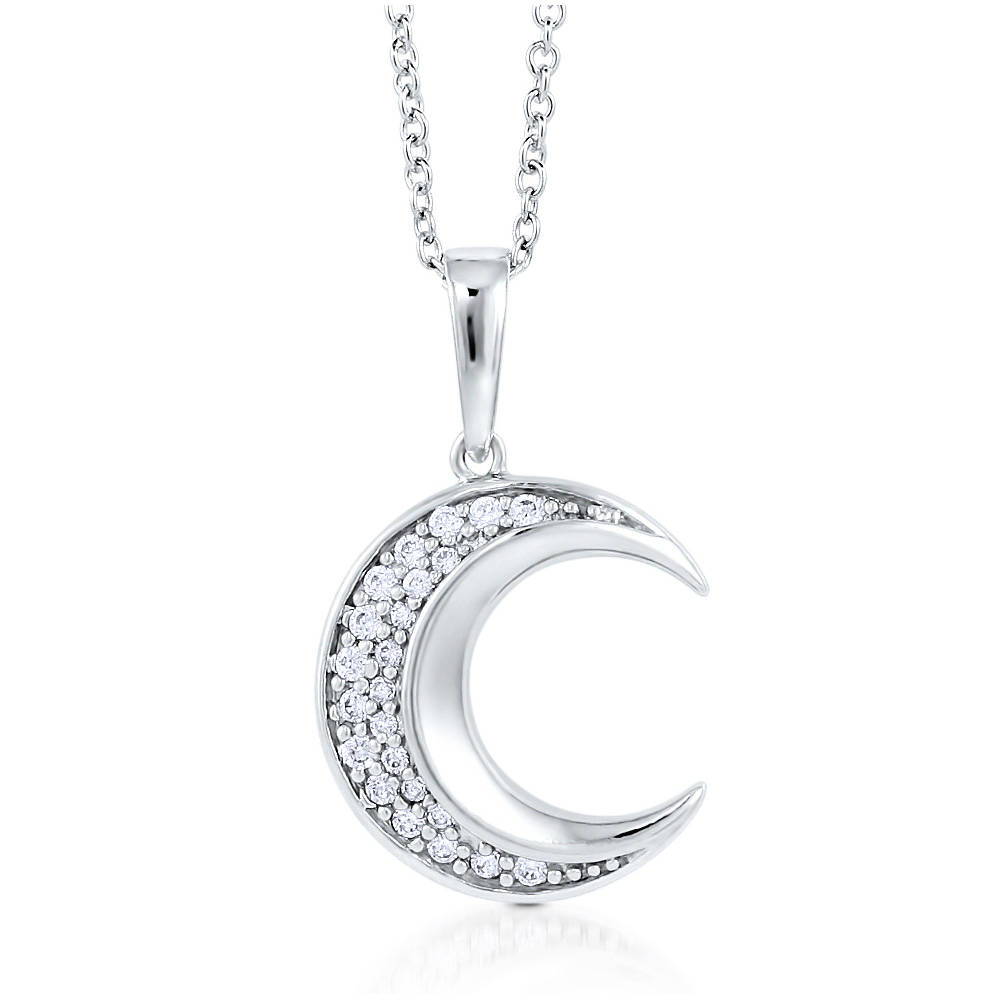 Crescent Moon CZ Pendant Necklace in Sterling Silver
