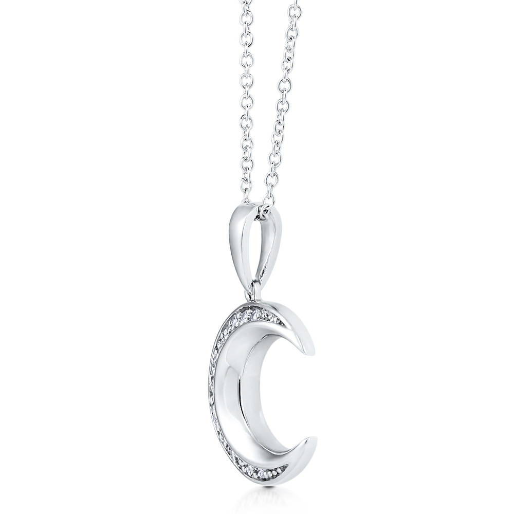 Angle view of Crescent Moon CZ Necklace in Sterling Silver, 5 of 8