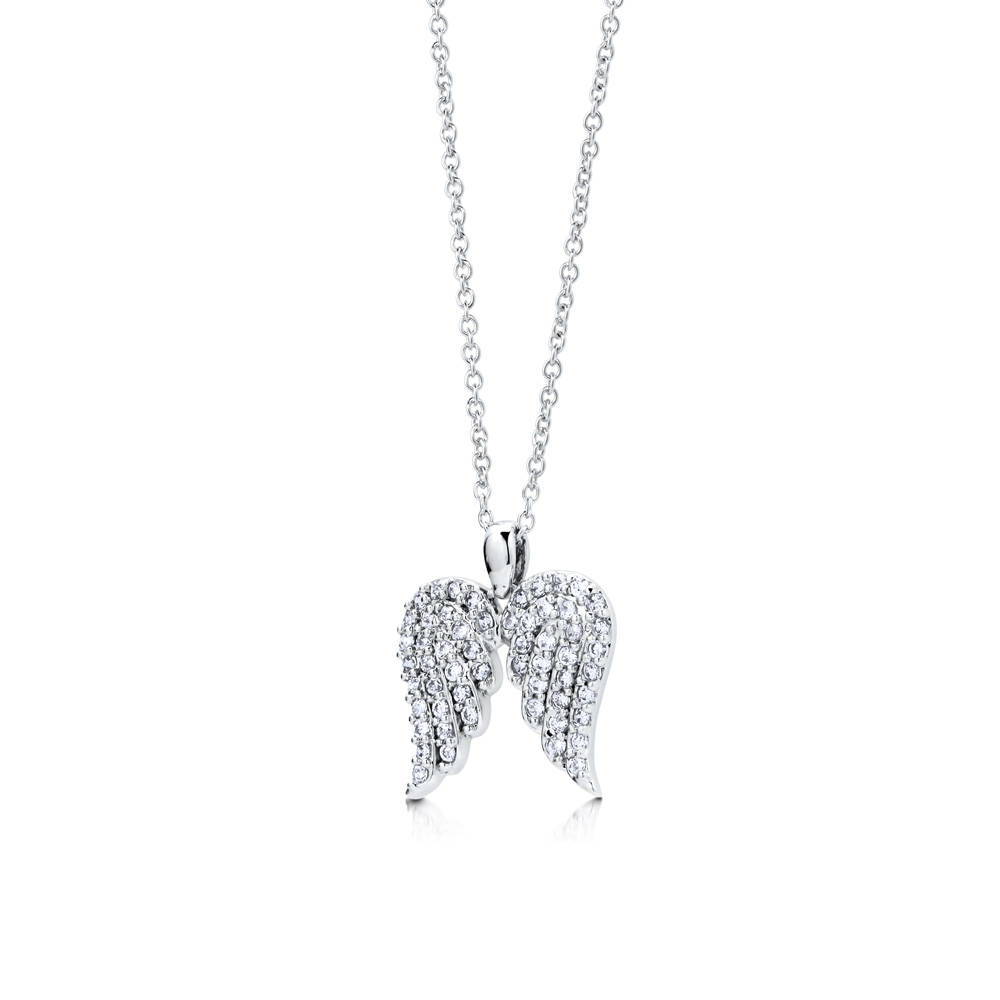 Front view of Angel Wings CZ Necklace in Sterling Silver, 4 of 7