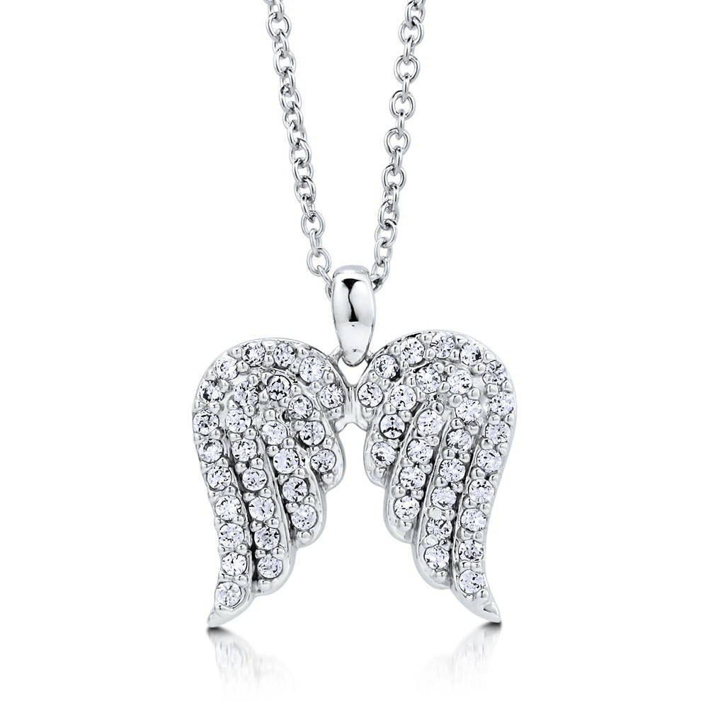 Angle view of Angel Wings CZ Necklace in Sterling Silver, 5 of 7