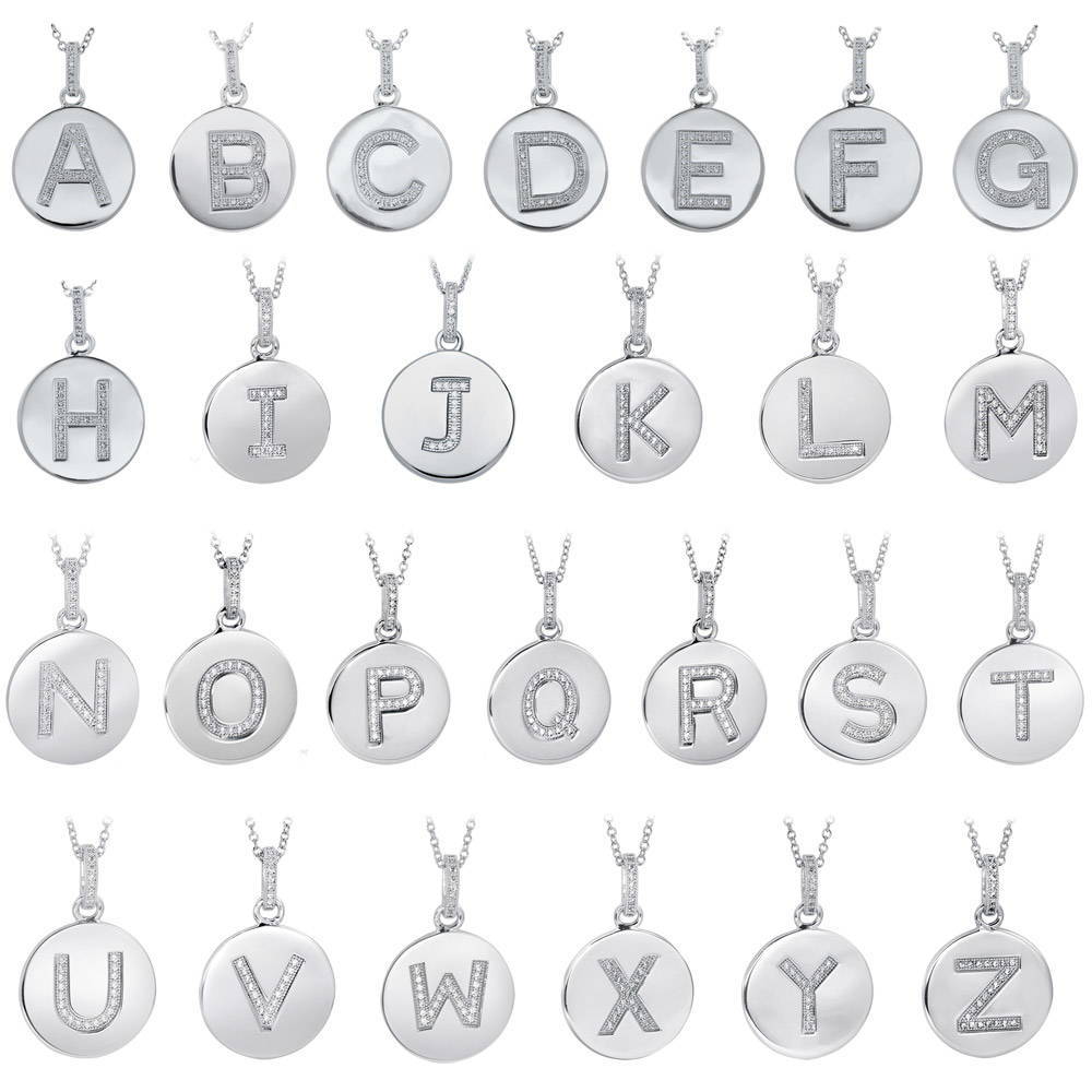 Initial Letter CZ Pendant Necklace in Sterling Silver