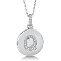 Initial Letter CZ Necklace in Sterling Silver, Q