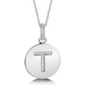 Initial Letter CZ Necklace in Sterling Silver, T